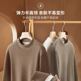 重磅奥粒绒加厚半高领打底衫男双面加绒保暖长袖T恤秋冬中领卫衣