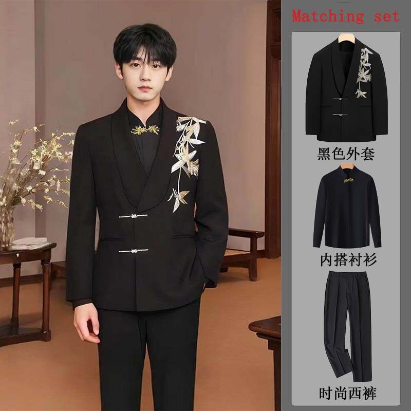 New Chinese-Style Men's Clothing, Zhongshan Suit for Wedding Groom, 2026 New Model Wedding Suit, Engagement Suit Set, Traditional Chinese Style Tang Suit New Chinese-Style Men's Clothing, Zhongshan Suit for Wedding Groom, 2026 New Model Wedding Suit, Engagement Suit Set, Traditional Chinese Style Tang Suit