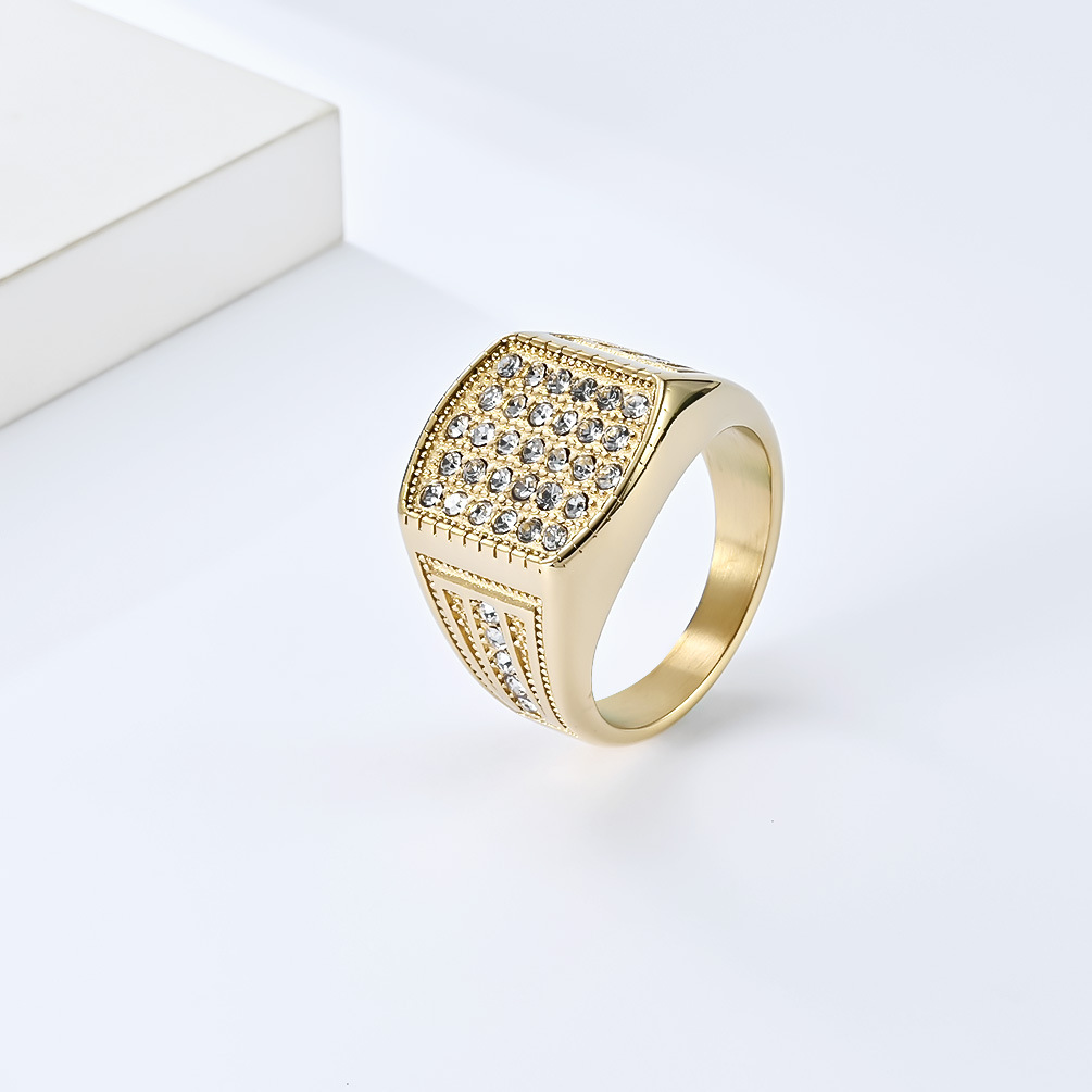 Street Occasion Titanium Steel Material Hip-hop Geometric Titanium Steel 18k Gold Plated Artificial Gemstones Rings In Bulk