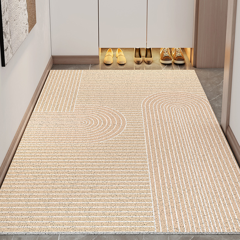 Estera de piso de anillo de seda simple de estilo japonés Líneas geométricas estera de piso de puerta de entrada antideslizante para el hogar estera de pie resistente a las manchas