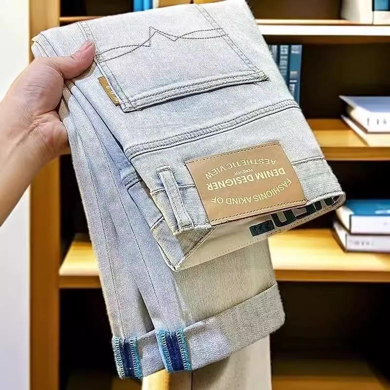 High End Men's Stretch Denim Jeans Slim Fit Business Casual Trousers_mkmklike.com
