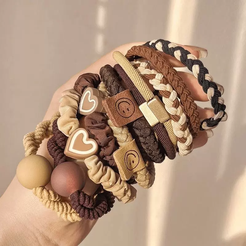 韩版咖色头绳女生高端橡皮筋扎头发绳高级感气质发圈简约皮套头饰