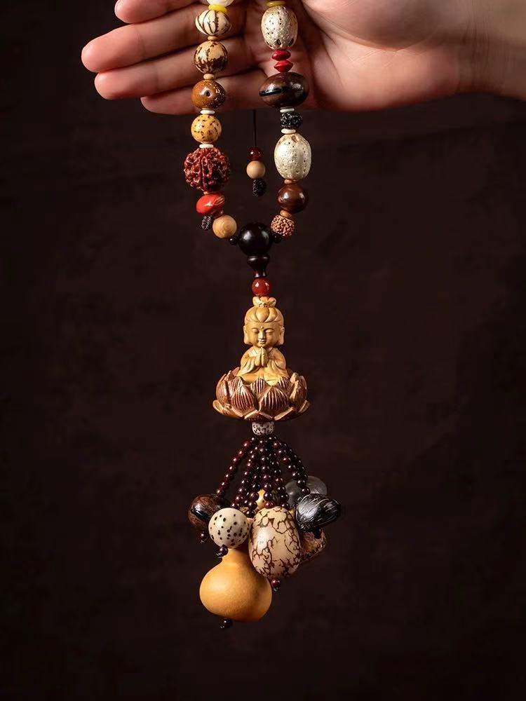 Eighteen Bodhi Peach Wood Lotus Gourd Men's Car Pendant High-End Ornament Car Safety New Model