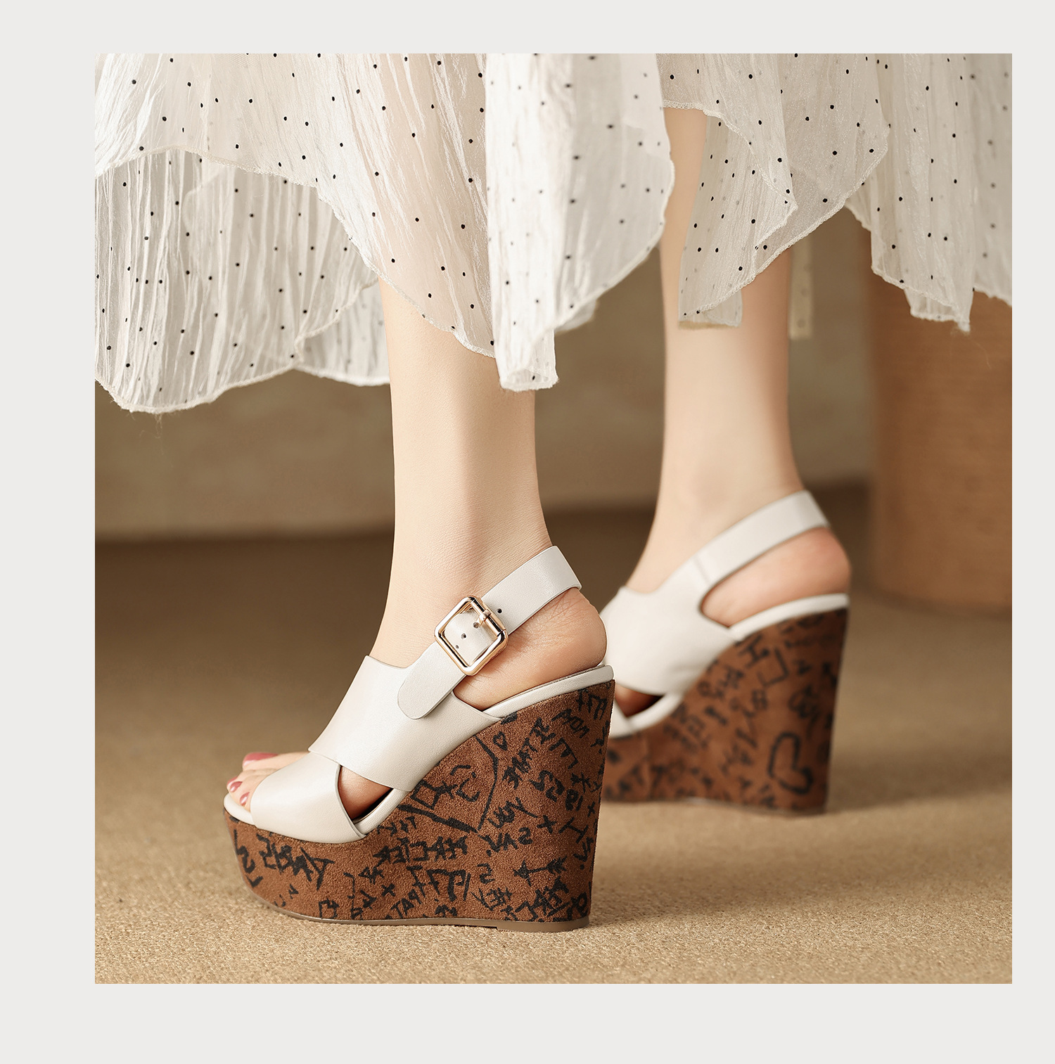 Sandal cao gót nữ mũi hở quai chéo đế xuồng platform gót 9 cm — màu đen, màu trắng ngà chi tiết 10