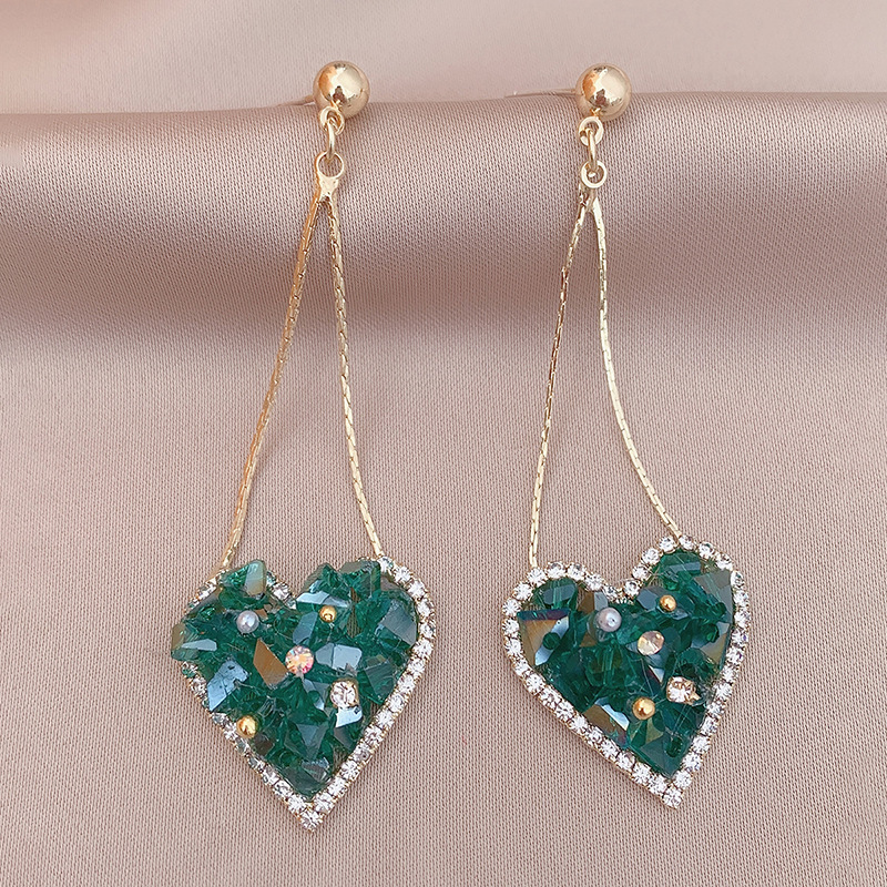 Fashion Rhinestone Crystal Heart-shaped Long Alloy Drop Earrings display picture 1