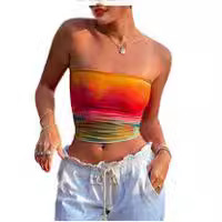 123122 Aliexpress Ebay Amazon European and American Cross-Border Foreign Trade Printed Slim-Fitting Sexy Patchwork Tube Top Tight-Fitting