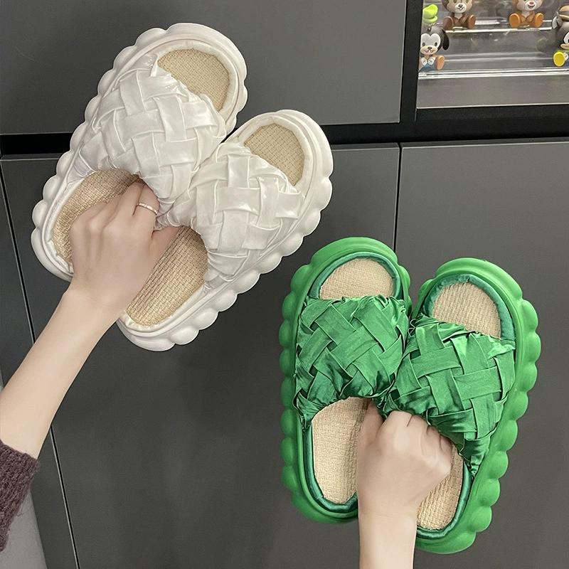 Новые льняные тапочки, женские летние какашки, ощущение снаружи, износ в приливе, толстое дно, бесшумный домашний дом, четыре сезона, корейские Тапочки