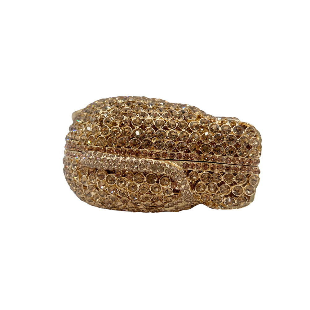 Túi clutch nữ đính đá hình voi đục lỗ phong cách Âu Mỹ — Vàng xanh lục, Đế vàng kim cương chi tiết 4