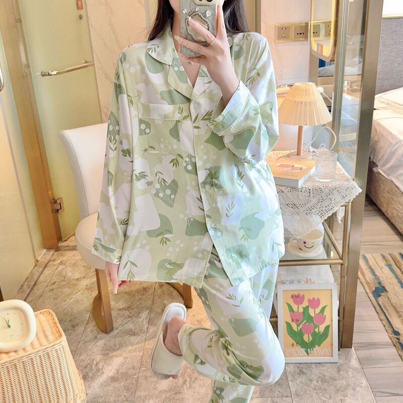 Luhu cotton silk pajamas women's cute loose spring and autumn long sleeve new style outdoor online red style home wear suit