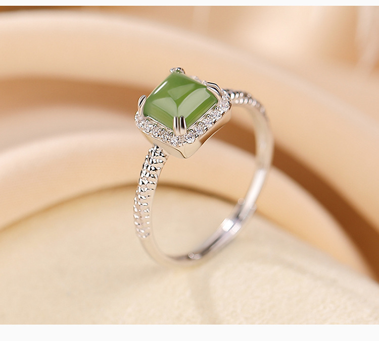 Nhẫn nữ bạc S925 mạ vàng đính đá zircon vuông thời trang — Kiểu mạ bạch kim chi tiết 4