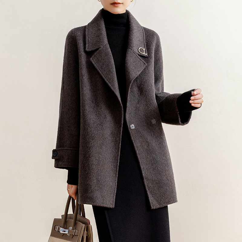 双面羊驼绒毛呢外套2025秋冬新款高端轻奢小个子中长款羊毛大衣女