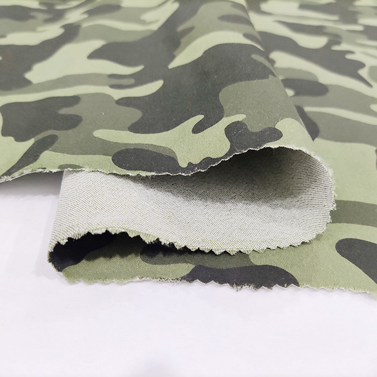 Nuevo al por mayor camuflaje impresión elástica algodón trill poliéster pantalones de camuflaje tela