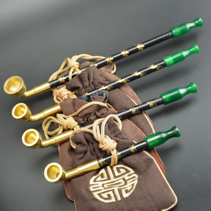 WWXM9老式黄铜旱烟袋锅子传统手工实木烟杆玛瑙玉烟嘴烟斗烟丝专