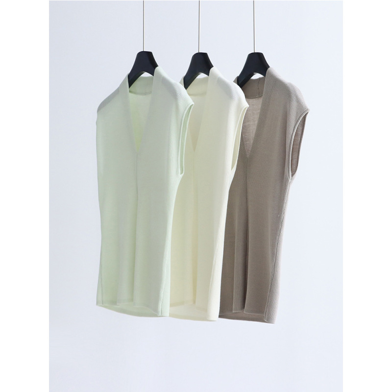 Elegant V-neck shoulder sleeveless sweater lyocell summer commuter versatile vest top Tencel thin pullover