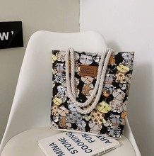 批发便宜布包大容量托特包ins流行麻花绳森系涂鸦卡通印花单肩包