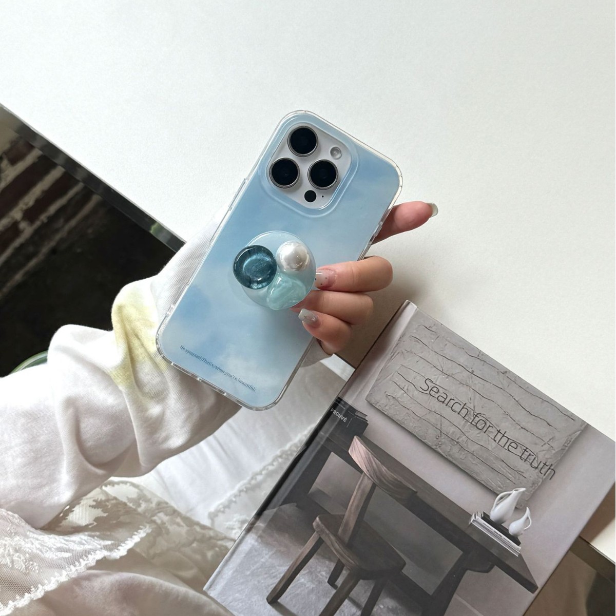 Sencillo azul florecimiento gema soporte para Apple 16ProMax funda para teléfono móvil 15Pro nueva pareja de 14PM 16P