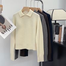 灰色翻领套头打底毛衣女2025秋冬季新款漂亮慵懒风内搭针织衫上衣