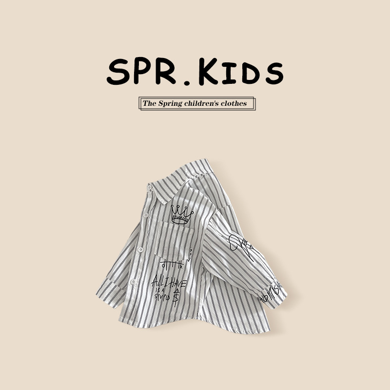 Camisa para niños ropa de primavera para niños 2024 Nueva solapa camisa de Letras a rayas ropa para niños pequeños y medianos estilo coreano abrigo de estilo occidental