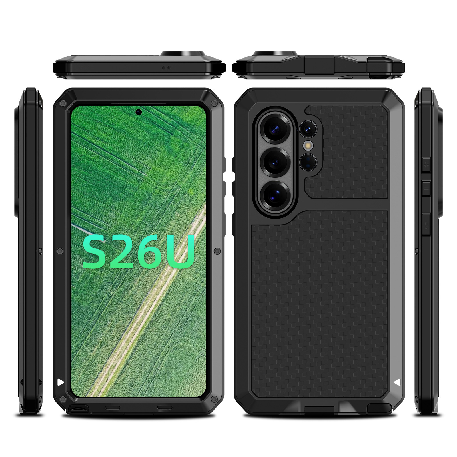 Ốp lưng kim loại kết hợp silicon chống sốc cho Samsung S26/Plus/Ultra — Đen, Bạc, Đỏ