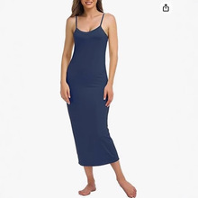 女式莫代尔吊带连衣裙,可调节细肩带下裙长睡衣 V 领吊带连衣裙