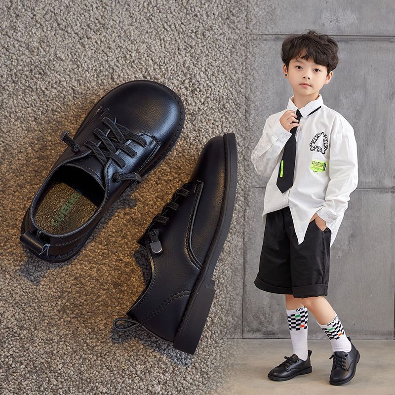 Boys black leather shoes soft leather so...
