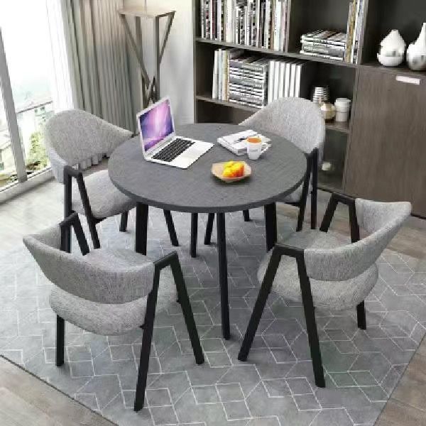 뉴 그레이 원형 테이블 + 라이트 그레이 천 의자