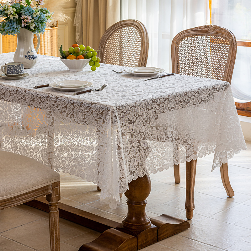 Topa de mesa de bodas francesa de encaje a prueba de polvo de mesa de decoración al aire libre bandera cubierta venta directa de 2026 manteles de mesa de Año Nuevo
