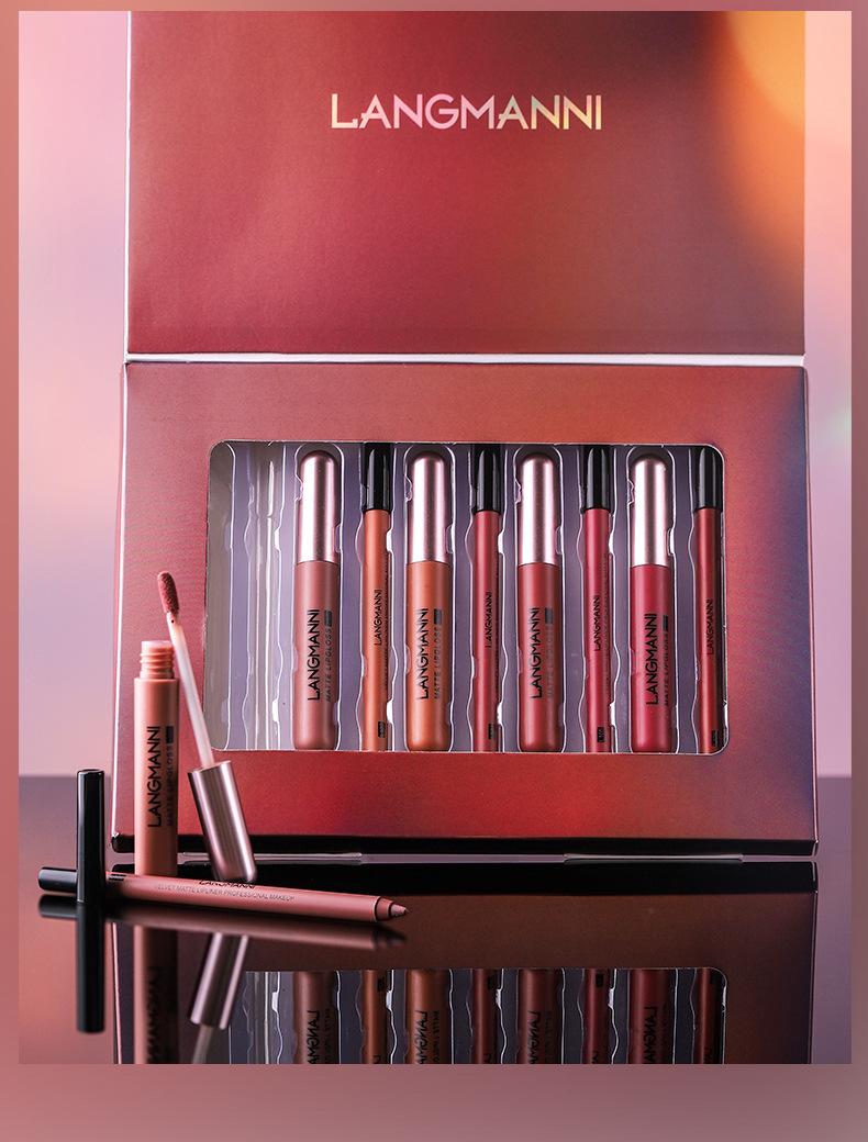 Langmanni 6+6 Matte Lip Gloss and Lip Liner Pen Set of 12 pieces Matte Lip Gloss Gift Box Set undefined