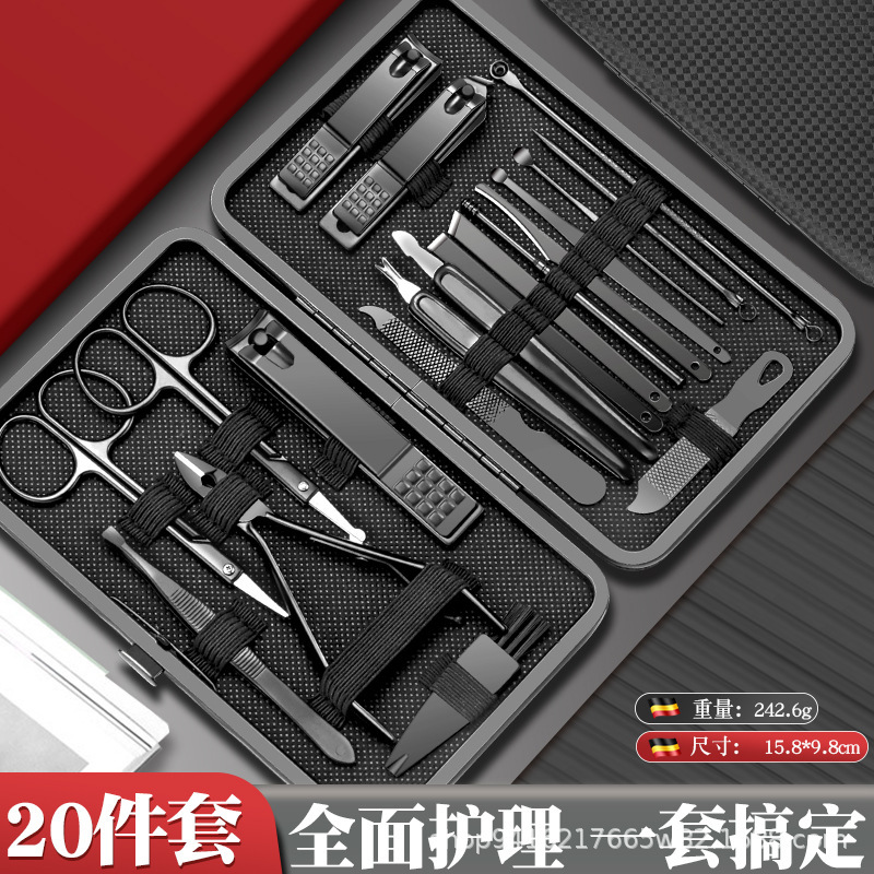 クロスボーダー爪切りマニキュアコンプリートセット黒と赤 24 ピース斜め爪切り 1 ピースマニキュアセット角質はさみ|undefined