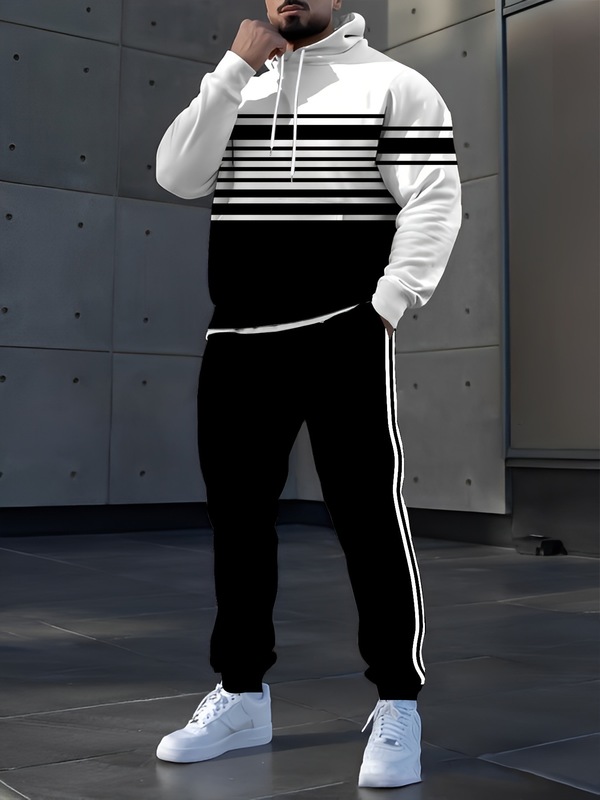 TEMU跨境3D印花男女同款运动服套装休闲连帽卫衣长裤时尚春秋男装|undefined