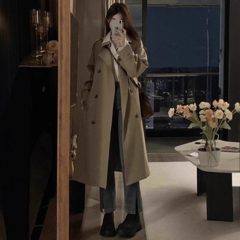 Khaki Trench Coat for Women, Mid-Length, 2026 Spring and Autumn New Korean Style, Petite British Style, High-End Feel