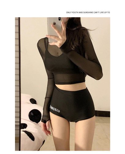 Women's high-end swimwear  new Korean ins conservative split three-piece sports long-sleeved hot spring swimsuit