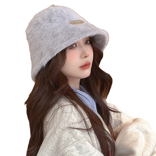 New Rabbit Fur Fisherman Hat for Women, Fall/Winter Versatile, Face-Smaller Bucket Hat, Korean Style, Warm and Stylish, Face-Hiding Basin Hat