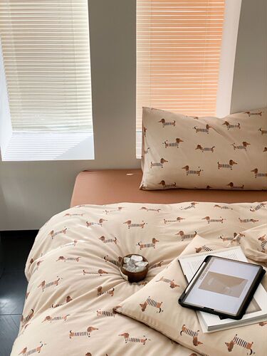 A-type 100% Cotton Knit Bedding Set - Pure Cotton Tuscany Cotton Cartoon - Pug Cartoon, Single/Double Bed Sheet and Bed Skirt