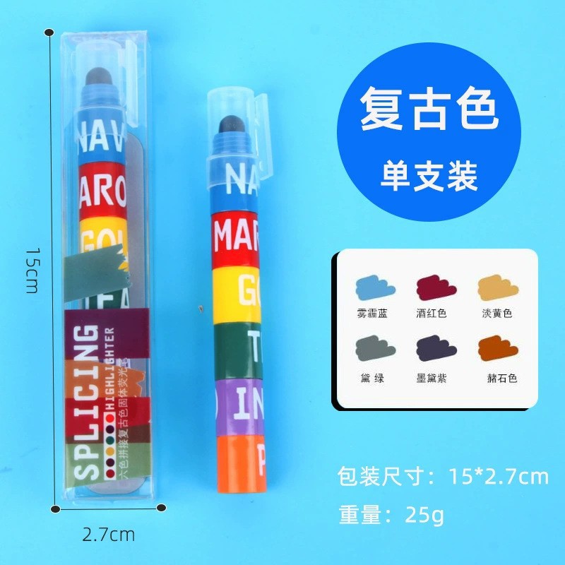 Tiempo de tiempo de extinción de resaltador sólido adorable pluma multicolor creativa retro graffiti pluma 12 colores empalme puntos marcador de línea