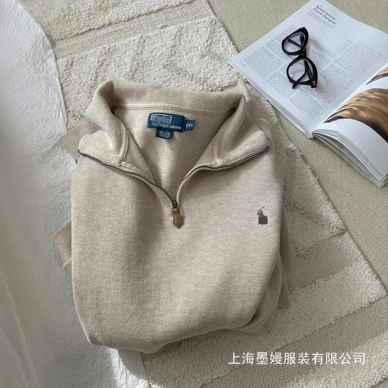 Ralph Lauren Jacket with Pony Logo, Half-Zip Pullover, High-Neck Long-Sleeve Sweatshirt, New Autumn Style, Men's Solid Color Sweatshirt Wholesale