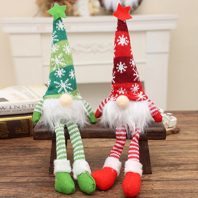 Cross-border new Christmas decoration small luminous doll knitted hat faceless Rudolph with light dwarf ornaments