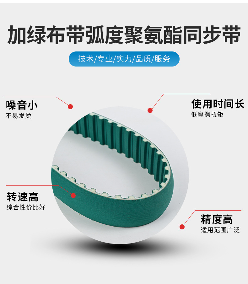 Taiji Seiko Curved Green Cloth Polyurethane Timing Belt Single-Sided Toothed Plus Double-Sided Green Cloth Pu Timing Belt Custom-Made
