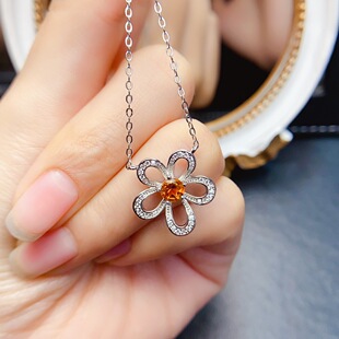 New Natural Citrine Necklace S925 Silver Inlaid Main Stone 5*5mm Versatile Popular Trendy Women's Jewelry Wholesale