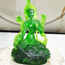 綠度母擺件琉璃佛像古法琉璃綠度母供奉家用佛堂裝飾寺廟菩薩擺件