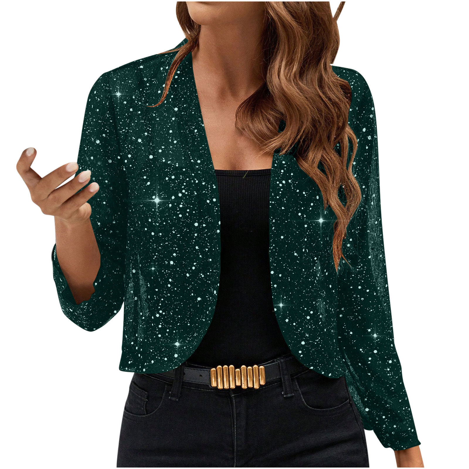2025 Women's Solid Color Elegant Lightweight Shiny Front Open Long Sleeve Thin Breathable Party Cardigan Jacket