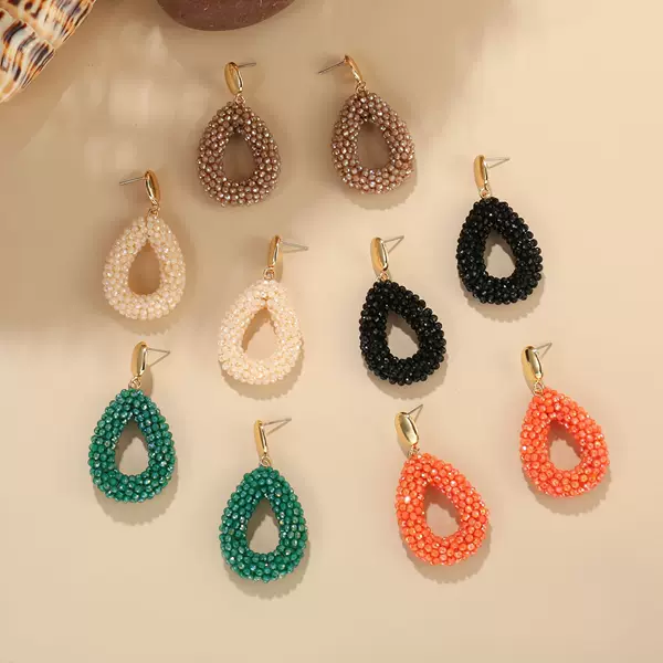 Ins Hand-Woven Crystal Fashion Women's Water Drop Pendant Earrings Creative Bohemian Hyun-Ah Style Ear Jewelry