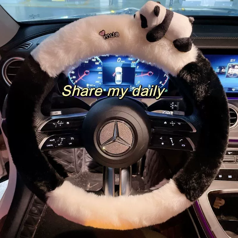 Автомобильный комплект рулевого колеса зимний мультфильм плюшевый теплый автомобиль чехол нескользящий милый четырехсезонный автомобиль для украшения
