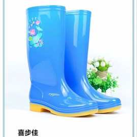 吴川市塑料鞋喜步佳款女款绿色高筒水鞋防滑耐磨工地劳保雨靴