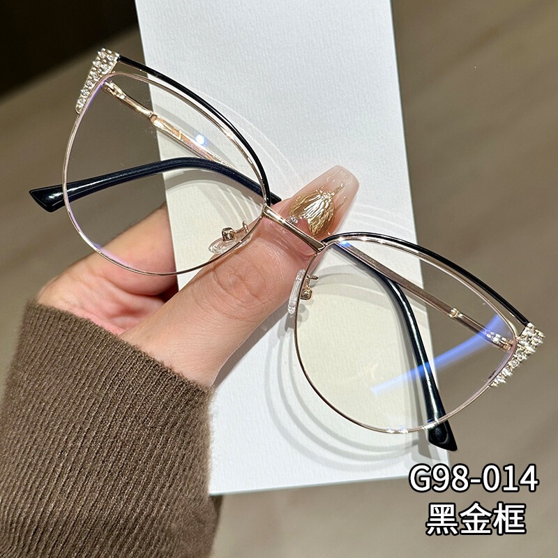 Fashionable Color-Changing Anti-Blue Light Glasses for Women, Trendy Metal Frame with Rhinestone Decoration, Non-Prescription Glasses, Cross-Border Ins Cat-Eye Eyeglass Frames Fashionable Color-Changing Anti-Blue Light Glasses for Women, Trendy Metal Frame with Rhinestone Decoration, Non-Prescription Glasses, Cross-Border Ins Cat-Eye Eyeglass Frames