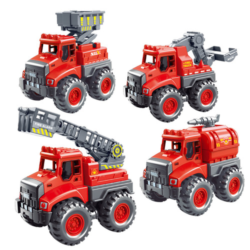 Children's fire truck ladder rescue truck lifting boy inertia toy car stall kindergarten gift wholesale