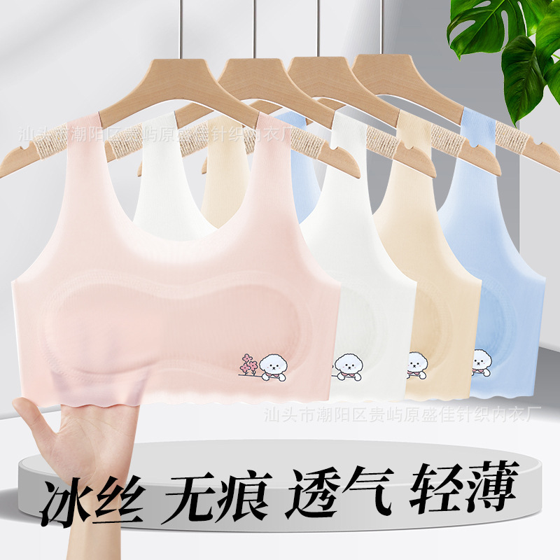 Fixed Cup Ice Silk Vest Girls Development Period Girls Bra Primary School Girls Kidsren 6-12 Years Old Girls Thin Section
