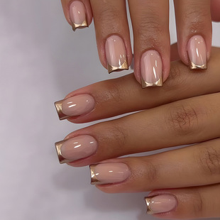 High-End Golden French Long Wearable Nails, Simple and Popular Waterproof Nail Patches, Hot-Selling Accessible Luxury Nail Patches
