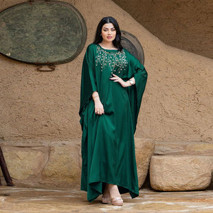 Ky1324 Cross-Border Middle Eastern Women's Muslim Robe Fashionable Beaded Matte Satin Party Evening Dress