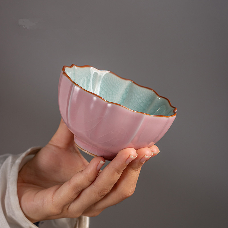 Ru Kiln 마스터 컵 가정용 세라믹 차 컵 개인 단일 컵 차 시음 컵 핑크 쿵푸 차 세트 차 그릇 찻잔 선물